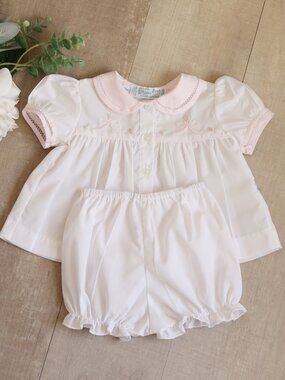 White and Pink Heirloom Diaper Set PR/ NewBorn Feltman Brothers Bow Embroidery